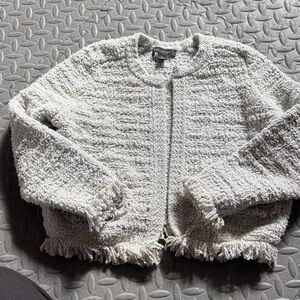 Anne Taylor Cream Textured Fringe Jacket